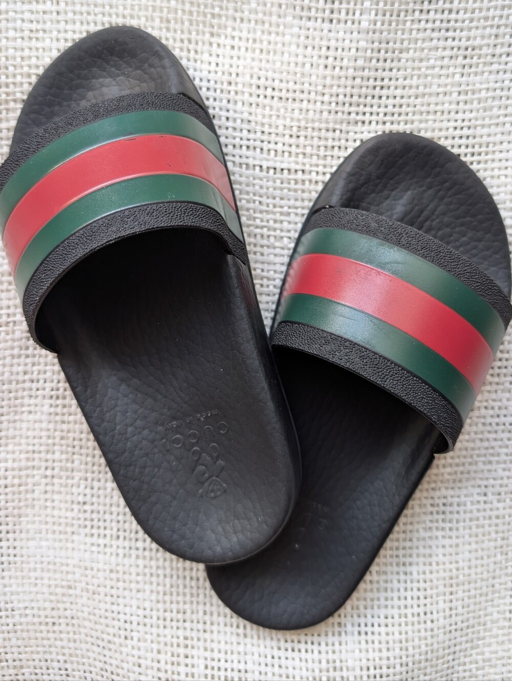 Gucci Black Red Green Stripe Slides Sandals Kids Sz27